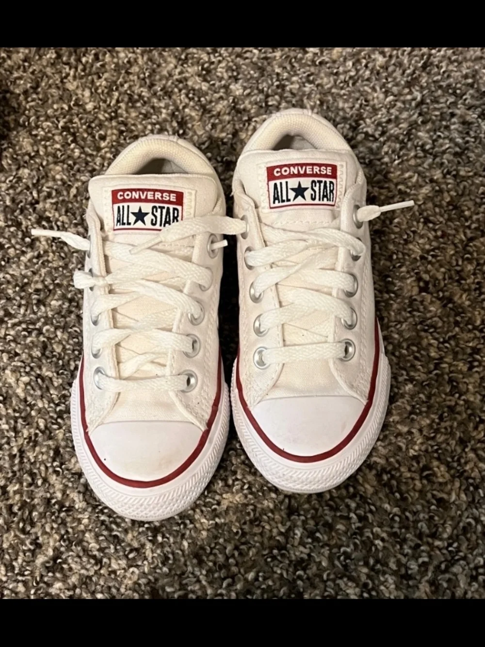 Converse Kids' All Star Low Top Sneakers in White with Red Trim
